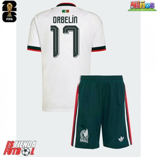 México Orbelin Pineda #17 Segunda Equipación Niños Mundial 2026 Manga Corta (+ Pantalones cortos)